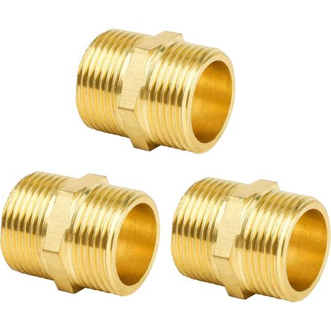 3 pièces Raccord laiton,Double mâle G3/4",Avec ruban PTFE,Résistant pression,Pour tuyau douche,Chauffe-eau (1/3)