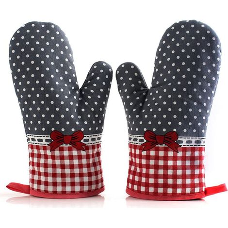 2 Stück Ofenhandschuh, Isolationshandschuhe Hitzebeständig, Küchenhandschuhe Anti-Rutsch, Grill- und Backhandschuhe aus Polyester-Baumwolle (1/5)