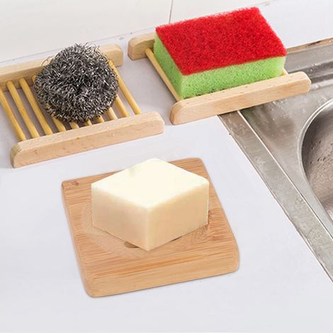 Seifenbox aus Holz, Seifenschale aus Bambus, Seifenablage, schimmelresistente, hygienische Bambusbox mit Abfluss (quadratisch) (1/5)