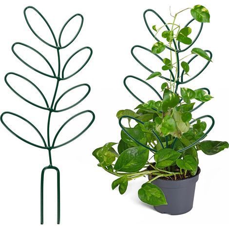Lot de 2 petits treillis pour plantes en pot, 31,5 cm en forme de feuille, mini treillis pour plantes grimpantes en métal, support pour plantes d'intérieur et d'extérieur (1/5)