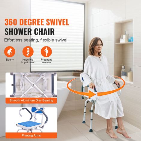 Chaise de bain pivotante 360°, siège douche réglable avec accoudoirs mobiles pour bac ou baignoire, tabouret anti-dérapant pour senior handicapé, charge 180 kg (1/5)