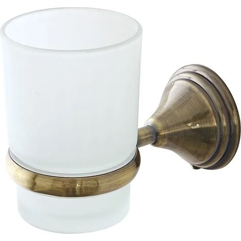 Porta spazzolino da denti a muro in vetro satinato finitura bronzo kit per fissaggio incluso Iris