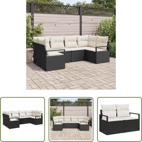 vidaXL Poly Rattan - Sofa Set mit Kissen 6 pcs Schwarz Poly Rattan (1/5)
