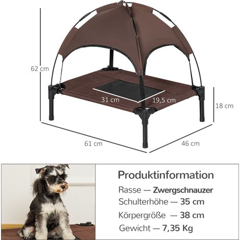 Cama para mascotas con dosel, plegable, tumbona para perros, cama para perros de exterior, tejido de malla, marrón + negro