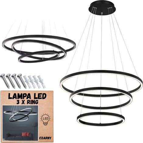 Lustre suspendu noir 3 anneaux LED cercles réglables 76 W NEUTRE (1/5)