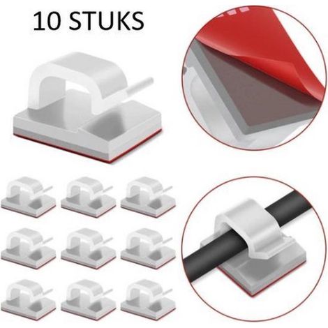 Lot de 10 clips de câble autocollants - Support de câble - Attache-câble - Blanc - Organiseur de câbles