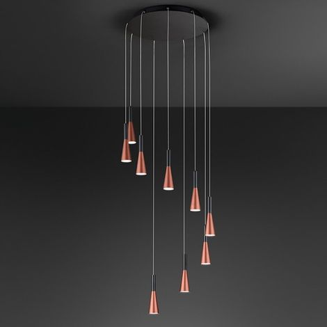 Lustre Suspendu Cone Or-Rose Noir Mat 9X7W 3000K Perenz (1/3)