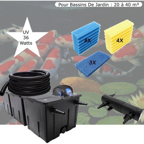 Kit Filtre bassin, Avec UV 36W, + Jeu de mousses Pour Bassin De Jardin : 20 à 40 m³. Tout inclus (1/5)