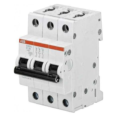 Disjoncteur ABB S200L 3P, 16A, pouvoir de coupure 6 kA, montage rail DIN ( Prix pour 1 )
