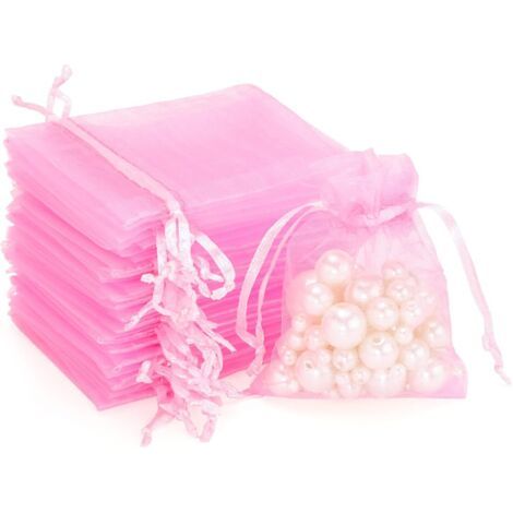 QORVA-100 pièces (79 cm) sacs cadeaux en organza rose, sacs à bijoux, sacs de lavande, adaptés aux cadeaux de bijoux, bonbons, mariage (1/5)