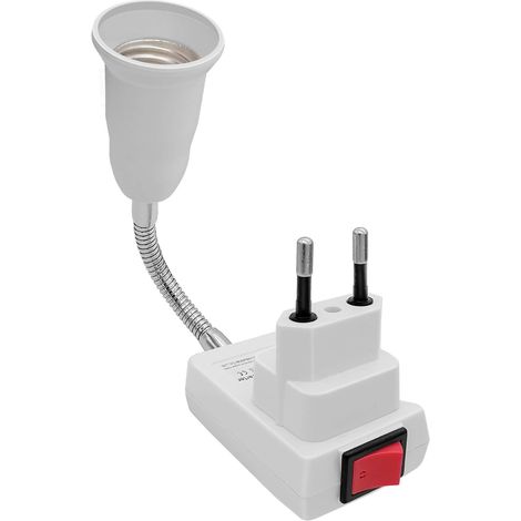 E27 Socket Lamp with Switch, EU Plug Adapter with Arm 20 cm 360 Adjustable for E27 LED Bulb, Kitchen and Reading Lamp, Wall Lamp (without Bulb) (1/5)