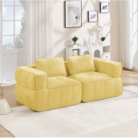 Divano angolare modulare senza struttura, 2 posti, 198 x 93 x 67 cm, poliestere giallo OKMYHOME (1/5)