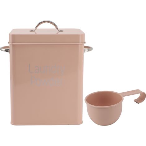 Conteneur à lessive en métal avec double poignée latérale et couvercle cuillère, style ferme, pour lessive en poudre, riz, croquettes pour chien, rose (1/5)