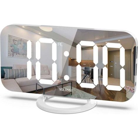Réveil numérique, XU, Horloge LED miroir 6 pouces, Port de chargeur USB double numérique, Luminosité automatique/personnalisée, Fonction sieste facile, Réveil de table de chevet de chambre - KZQ