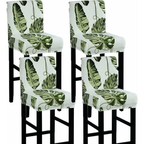 Housse de Chaise de Bar avec Dossier Housse de Tabouret de Bar Extensible Housse de Tabouret à Dossier Bas Lot de 4 (1/5)