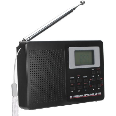 Récepteur radio CS-106 toutes bandes FM/AM/SW/MW avec horloge numérique et écouteurs. (1/5)