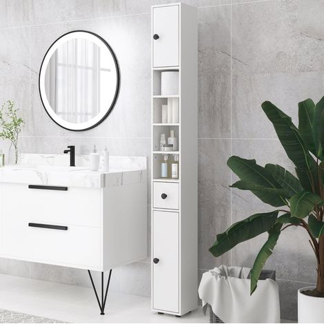 Colonne de bain 20x20x180 cm en panneaux de particules blanche, rangement gain de place – MEUBLIV (1/5)