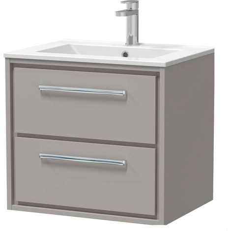 Balterley Longnor  Modern Bathroom Wall Hung 2 Soft-Close Drawer Vanity Unit & Basin, Pebble Grey, 600mm