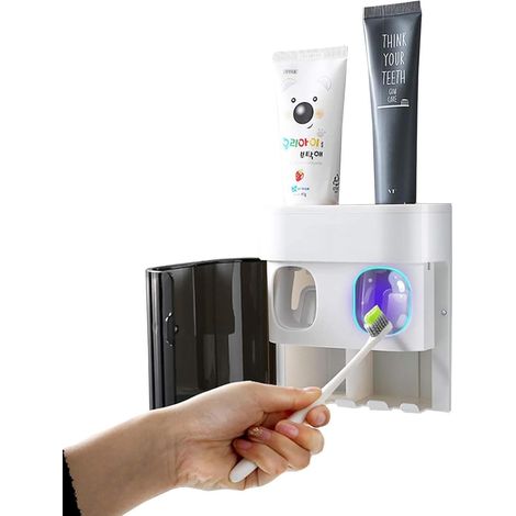 Soporte para cepillo de dientes y dispensador de pasta de dientes de montaje en pared: no requiere perforaciones para baños modernos.