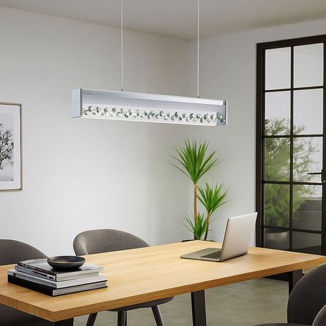 Hängeleuchte Hängelampe Pendelleuchte Esszimmerlampe Wohnzimmer, Chrom Kristalle Glas, 1x LED 12W 850Lm 3000K, HxLxB 110x66x6,5 cm