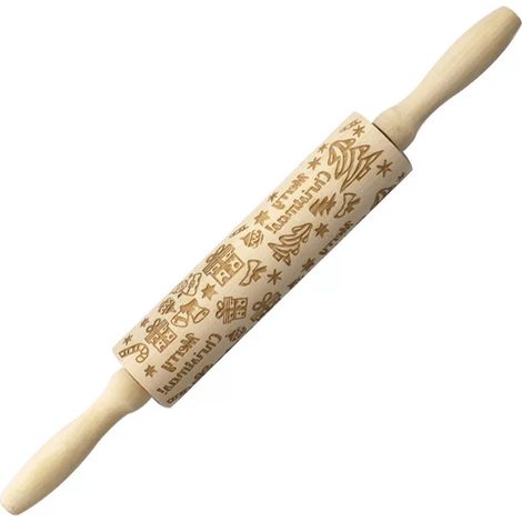 Rouleau à pâtisserie en bois naturel pour décorer les gâteaux de Noël (1/5)