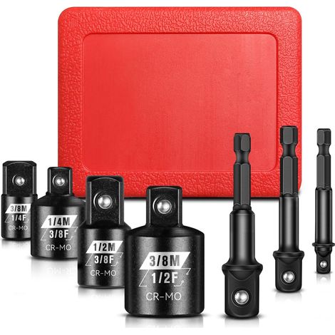 Lot de 7 adaptateurs de douille 1/4, 3/8, 1/2", adaptateur 3/8" vers 1/2" pour clé à douille à cliquet, acier Cr-Mo (1/5)