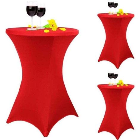 A set of 3 red square stretch cocktail tablecloths, measuring 80 x 110 cm, suitable for high tables, round cocktail tables, banquet tables, weddings and cocktail parties (red). (1/4)