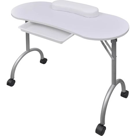 vidaXL Table à manucure pliable avec roulettes Blanc (1/5)
