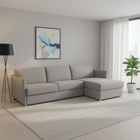 Sofá Fijo con Chaise Longue Posina, Desenfundable, Reversible Made in Italy, Hidrófugo Multiposición, 260x160 cm Gris (1/5)