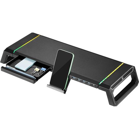 Support de Moniteur Pliable, Ordinateur Moniteur Riser Hub USB, Support de Bureau avec tiroir de Rangement Écrans (1/5)