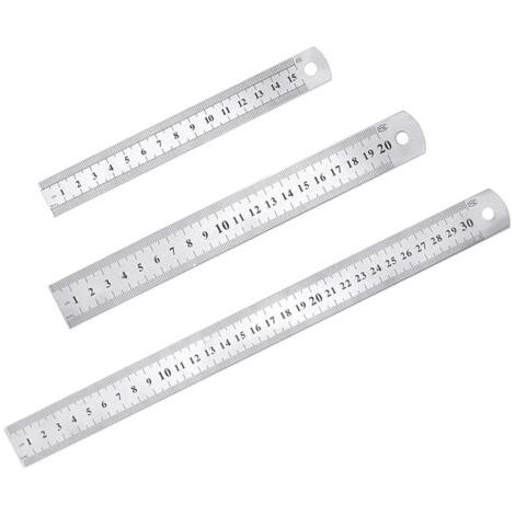 3 Pcs Acier inoxydable Règle précision Métal Droite Règle en Kit 15 cm(6''), 20cm(8''),30cm(12'') Argent Réglet en Inox (1/5)