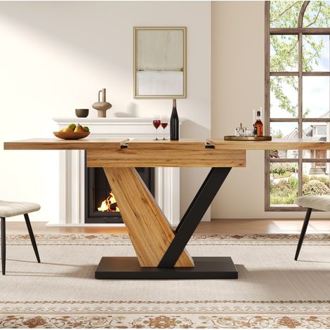 Tavolo da pranzo allungabile 120(160)x75x75.5 cm legno MDF e metallo con guide scorrevoli e piedini regolabili (1/5)