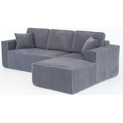 Canapé d'angle modulable en tissu côtelé gris avec méridienne, 2 places, mousse haute densité (1/5)