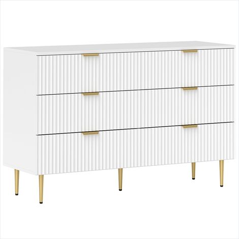 Commode 6 tiroirs en MDF blanc avec poignées dorées et pieds réglables, 120 x 40 x 76,5 cm, style moderne (1/5)