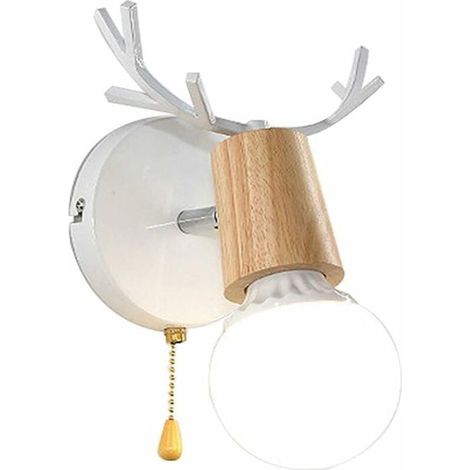 Applique murale moderne en bois – motif bois de cerf – interrupteur à fermeture éclair – culot E27 – angle réglable (1/4)