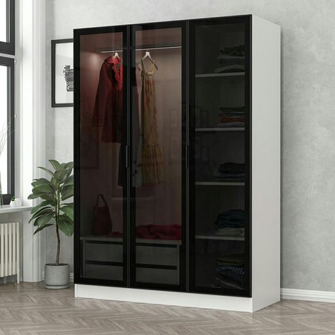 Armoire penderie blanche 3 portes vitrées H 210 cm BYRON (1/5)