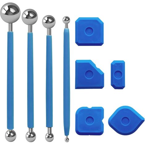 Kit profesional de 9 piezas para lechada de azulejos 4 raspadores de bola de metal y 5 alisadores de silicona para silicona, masilla y selladores. (1/5)