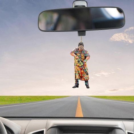 Pendentif rétroviseur auto effrayant personnage film horreur, déco Halloween voiture, accessoire fête grille, suspension rétro arrière, fournitures festives terrifiantes. (1/5)