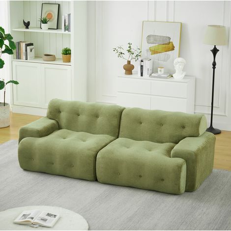 Divano modulare 2 posti 224x104x66 cm in ciniglia verde, senza montaggio, FloraGrace (1/5)