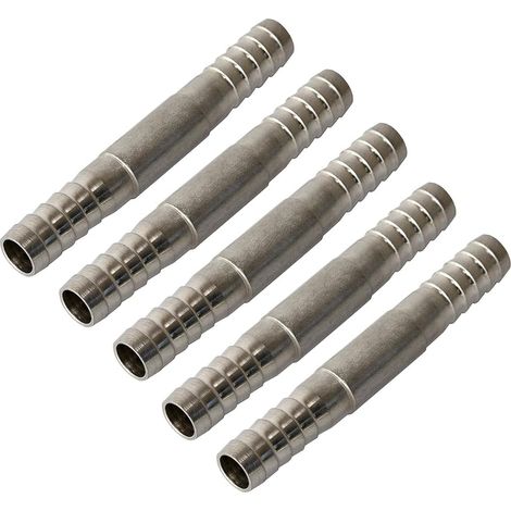 Lot de 5 raccords de tuyau cannelés en acier inoxydable de 7 mm à 7 mm