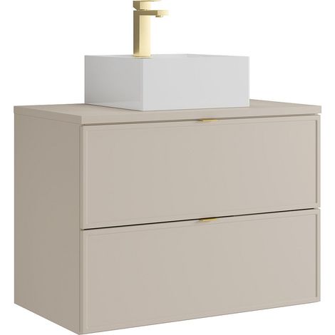 Meuble de salle de bain suspendu avec vasque à poser carrée et robinet - Beige - 80 cm - ONDIL