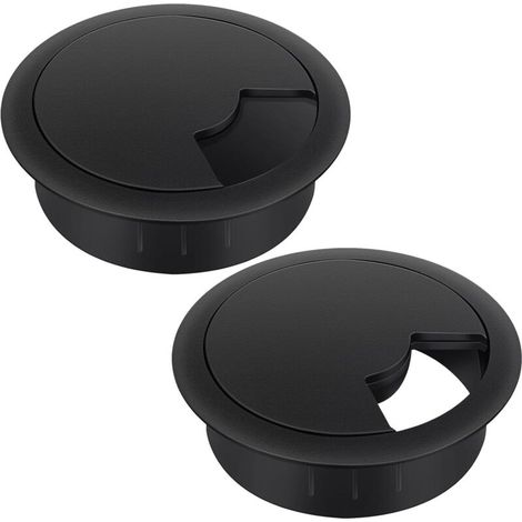Passe-Câble 60 mm - Lot de 2 Passages de Fil en Plastique Noir pour Bureau, Organisateur de Gestion des Câbles pour la Maison et le Travail