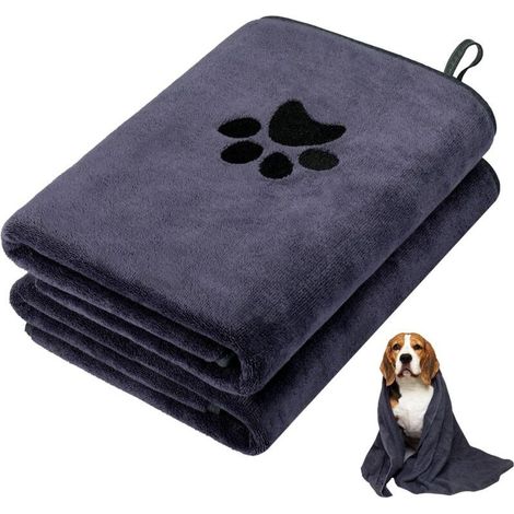2 Pièces Serviette Chien, 100×50cm Serviette Microfibre Séchage Rapide pour Chien, Serviette Chien Super Absorbante Douce, Chien Accessoires Baigner, Peignoir pour Chiens, Chats et Animaux(Gris) (1/5)