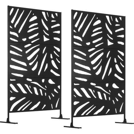 Lot de 2 panneaux brise vue - Outsunny - à motif végétal - acier - 122x45x198cm - noir