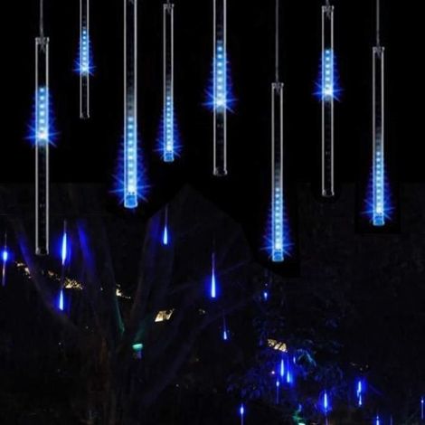 8 tubes LED pluie d'étoiles 30 cm, lumière bleue, décoration jardin mariage Noël extérieur (1/4)