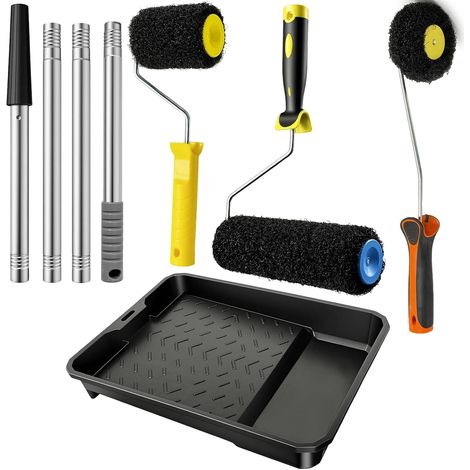 [5PCS] Set of 9.1/3.9/9 cm Coated Roller with Paint Tray and Telescopic Handle 1.1 m, Wall and Ceiling Renovation Tool, Special Coating, Plaster, Angles (1/5)