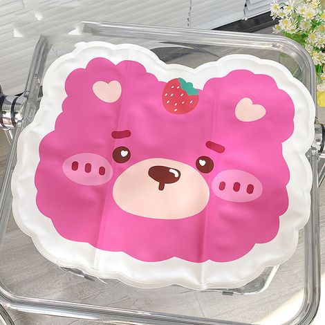 Coussin rafraîchissant pour chaise, motif ours rose mignon, pliable et portable, en gel doux et glacé, idéal pour les étudiants et les employés de bureau. Motif ours rose. (1/5)