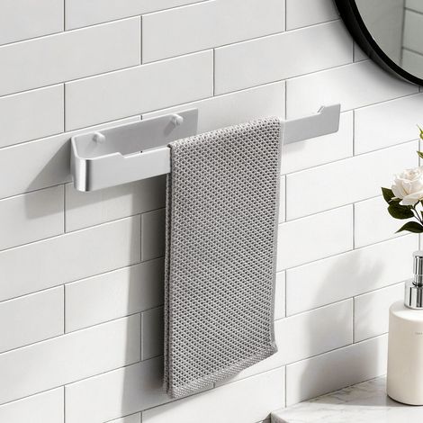 Portasciugamani Argento Opaco in Alluminio da Parete con Fissaggio Adesivo o Viti Design Minimalista Moderno per Bagno (1/5)