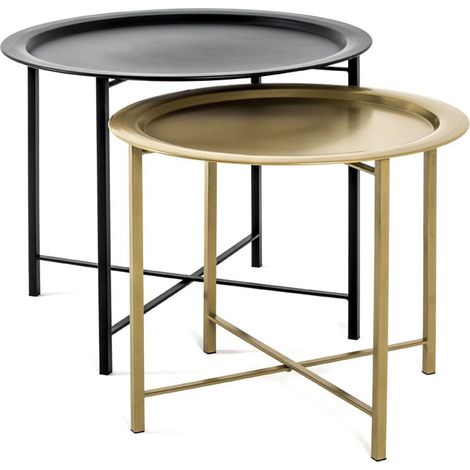 Lot de 2 tables basses, tables de salon en métal coloris noir, Or (1/4)