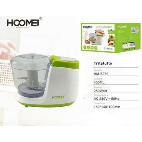 TRADE SHOP - Tritatutto Tritaverdure Frutta Trita Taglia Verdure 400 Ml 250w Hoomei Hm-6270 -